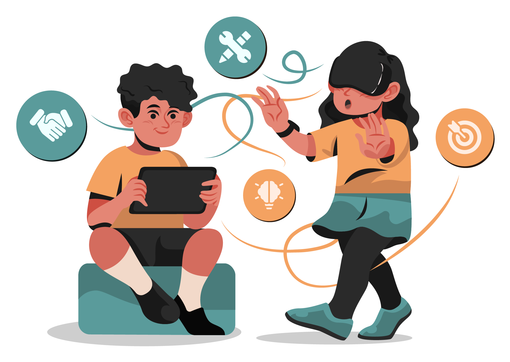 Enfants jouant aux jeux vidéo - Illustration